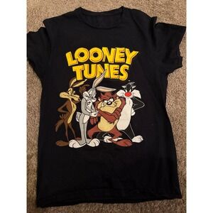 Looney Tunes T Shirt Wile E Coyote Bugs Bunny Taz Sylvester Black Tee
